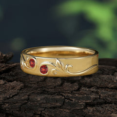 Classic Style Bezel  Set Round - Cut Garnet Men's Ring