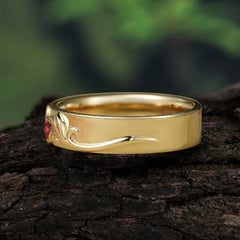 Classic Style Bezel  Set Round - Cut Garnet Men's Ring