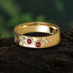 Classic Style Bezel  Set Round - Cut Garnet Men's Ring