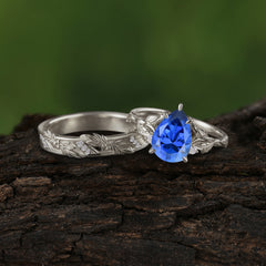 Elegant & Luxurious 3 prong Pear-Cut Sapphire Wedding Band Set