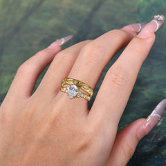 Nature-Inspired Vintage 4-Prong Pear Cut Moissanite Bridal Set