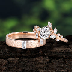 Nature-Inspired 6-Prong Oval Cut Moissanite Engagement Ring Set