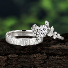 Nature-Inspired 6-Prong Oval Cut Moissanite Engagement Ring Set