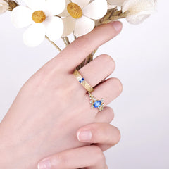 Nature-Inspired 6-Prong Oval Cut Sapphire Engagement Ring Set