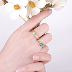 Nature-Inspired 6-Prong Oval Cut Moss Agate Engagement Ring Set