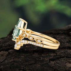 Luxury Vintage 6-Prong Kite-Cut Natural Moss Agate Engagement Ring
