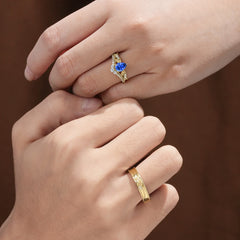Nature-Inspired Pear-Cut Sapphire Couple's Engagement Ring Set