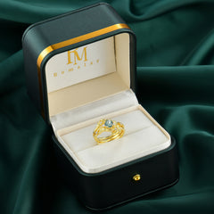 Floral themed 4 Prong Round Moss Agate Wedding Ring Set