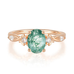 Oval Cut Green Moss Agate Ring Elegant Natural Style