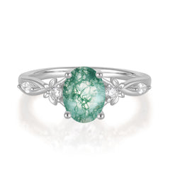 Oval Cut Green Moss Agate Ring Elegant Natural Style