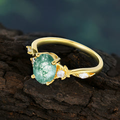 Oval Cut Green Moss Agate Ring Elegant Natural Style
