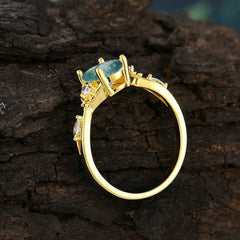 Oval Cut Green Moss Agate Ring Elegant Natural Style
